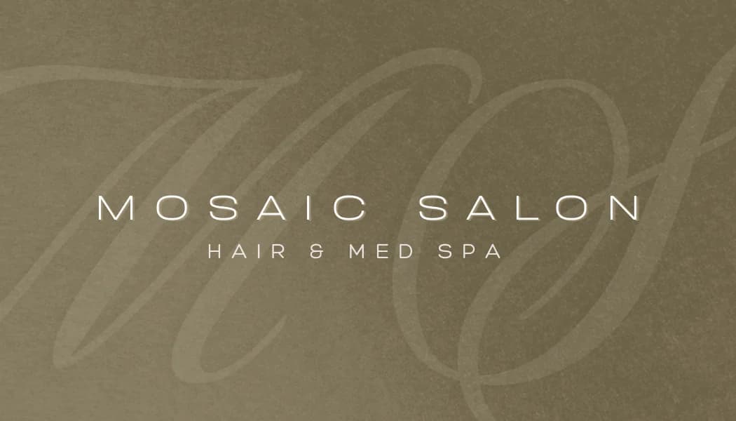 Mosaic Salon business card front, gold and white colorway