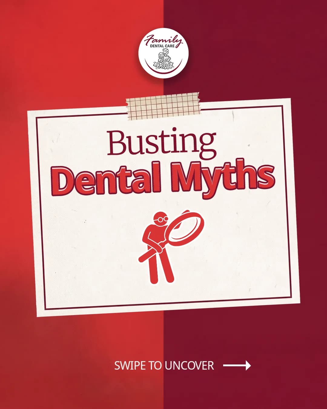 Family Dental Care Instagram carousel cover slide: busting dental myths