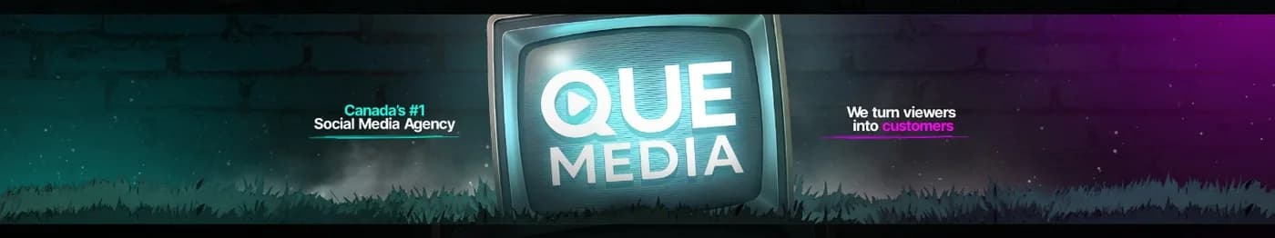 QUE Media YouTube and LinkedIn channel banner