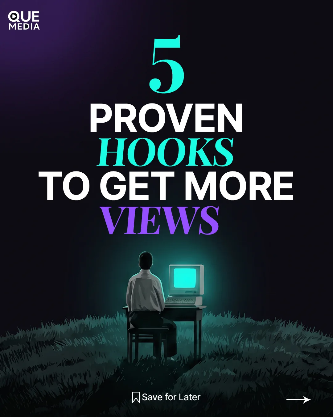QUE Media Instagram carousel cover slide: 5 proven hooks to get more views