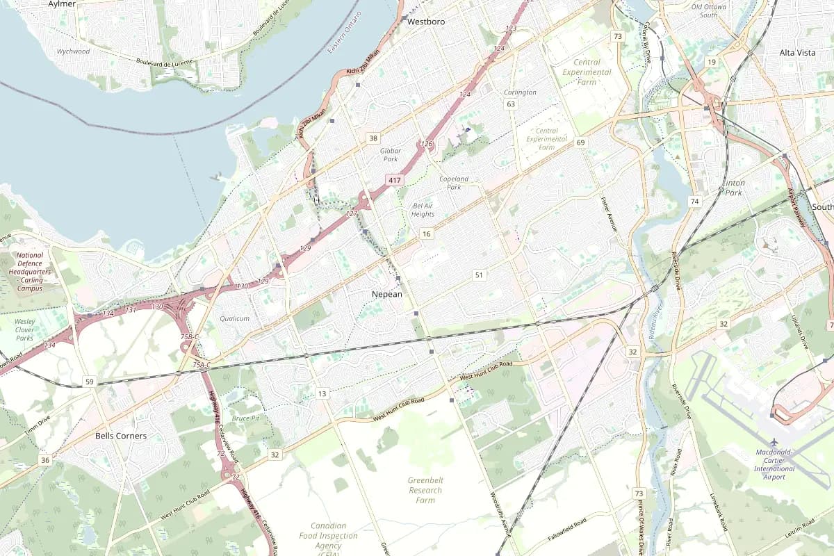 Street map centred on Nepean, Ottawa-Gatineau