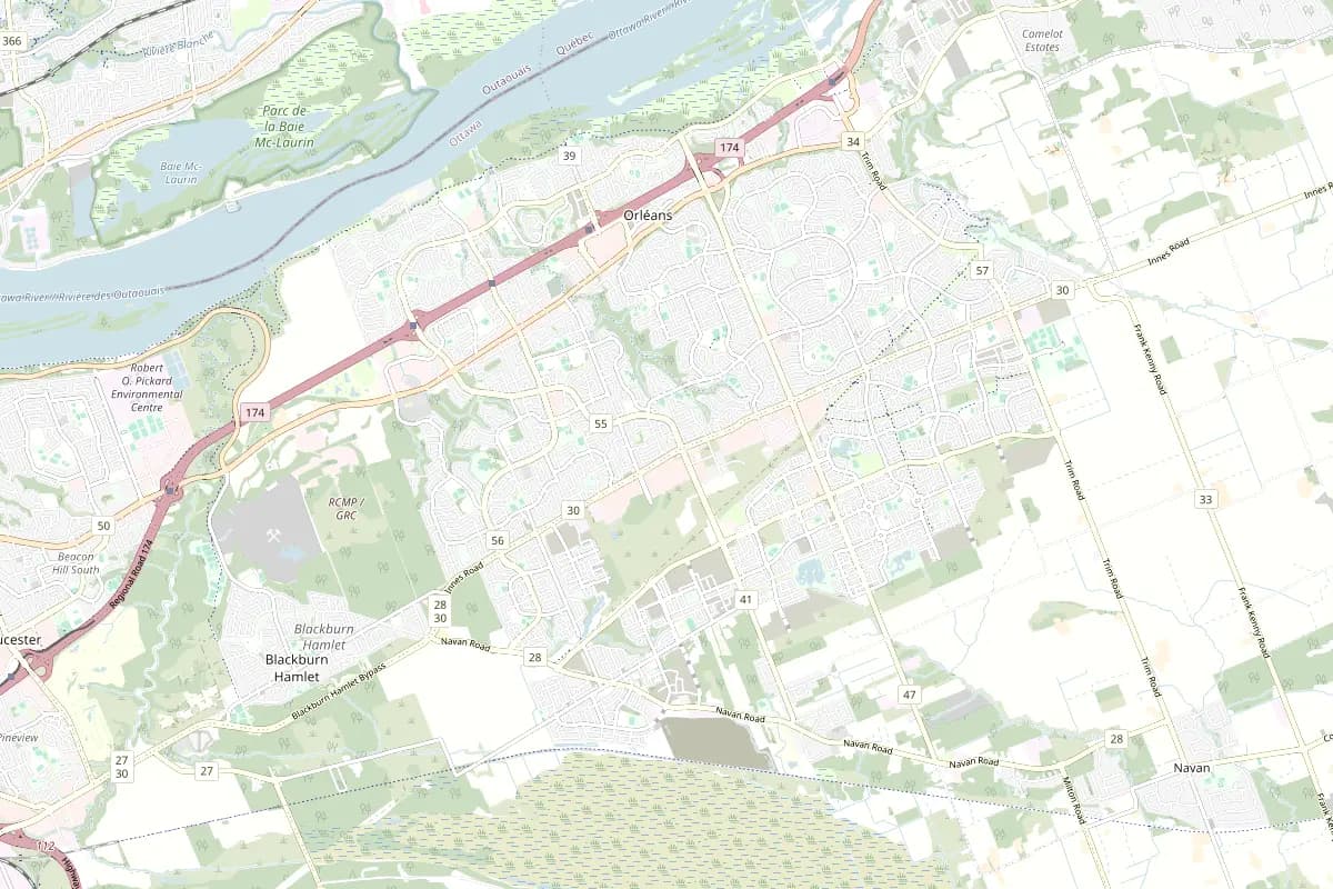 Street map centred on Orleans, Ottawa-Gatineau