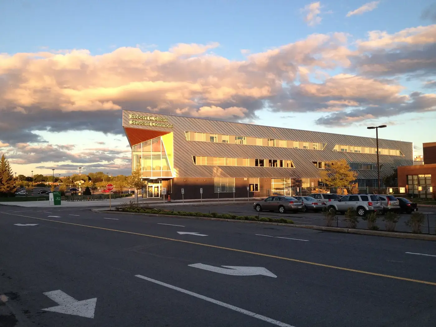 Algonquin College student commons at sunset